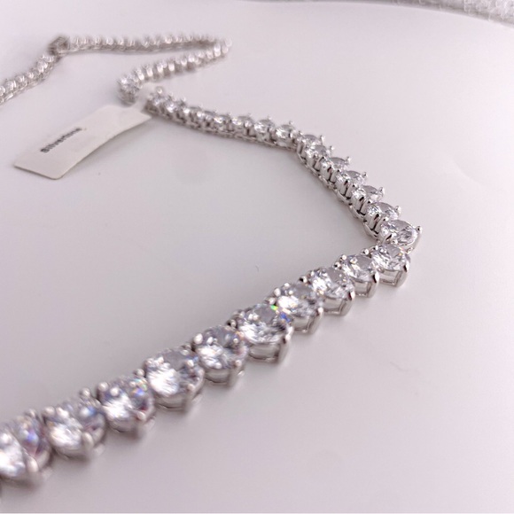 Seta Round Cubic Zirconia Silvertone Graduated Eternity Necklace 16" - Picture 4 of 14